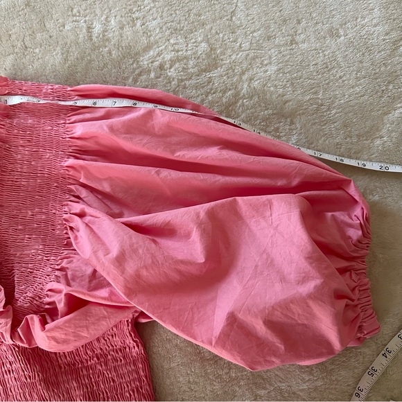 Pink Smocked Bubble Sleeve V Neck Blouse Size M/L - Picture 3 of 7
